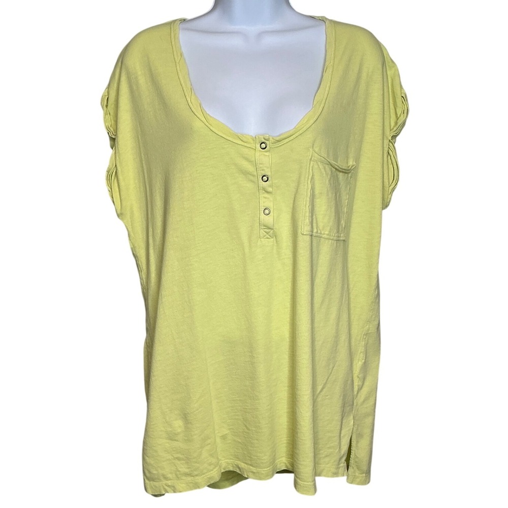 Aerie Womens Light Yellow Short Sleeve Henley Pocket T Shirt‎ Size S Oversized